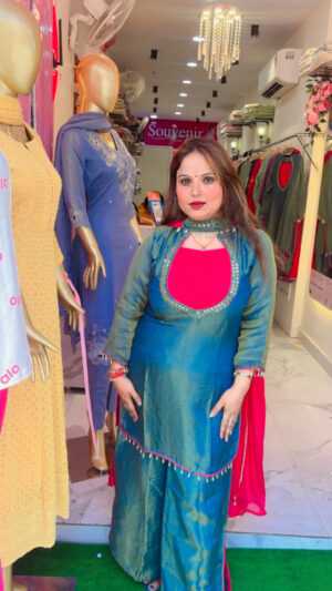 Luxury Shimmer Silk Palazzo Suit with Heavy Work & Dupatta for Women