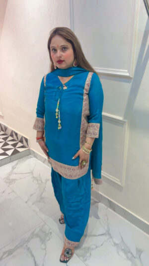 Elegant Pure Crepe Farshi Salwar Suit with Heavy Work & Dupatta for Women
