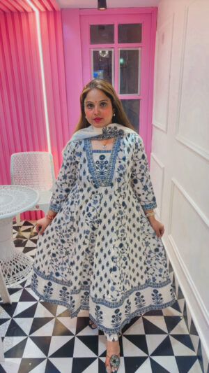 Elegant Pure Cotton Printed Anarkali Suit with Dupatta for Women
