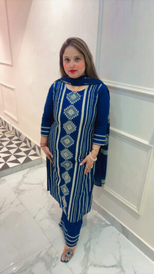 Elegant Pure Cotton Palazzo Suit with Embroidery & Dupatta for Women