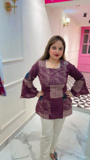 Stylish Pure Cotton Printed Short Kurti with Pant for Women