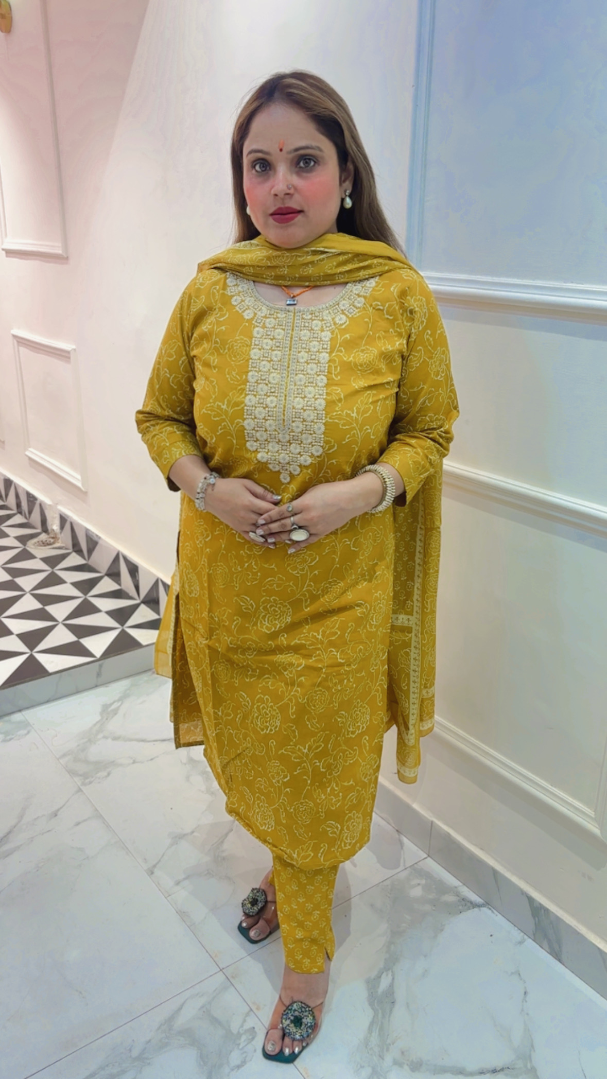 Elegant Pure Cotton Pant Suit with Embroidery & Kalamkari Print Dupatta for Women - Image 3
