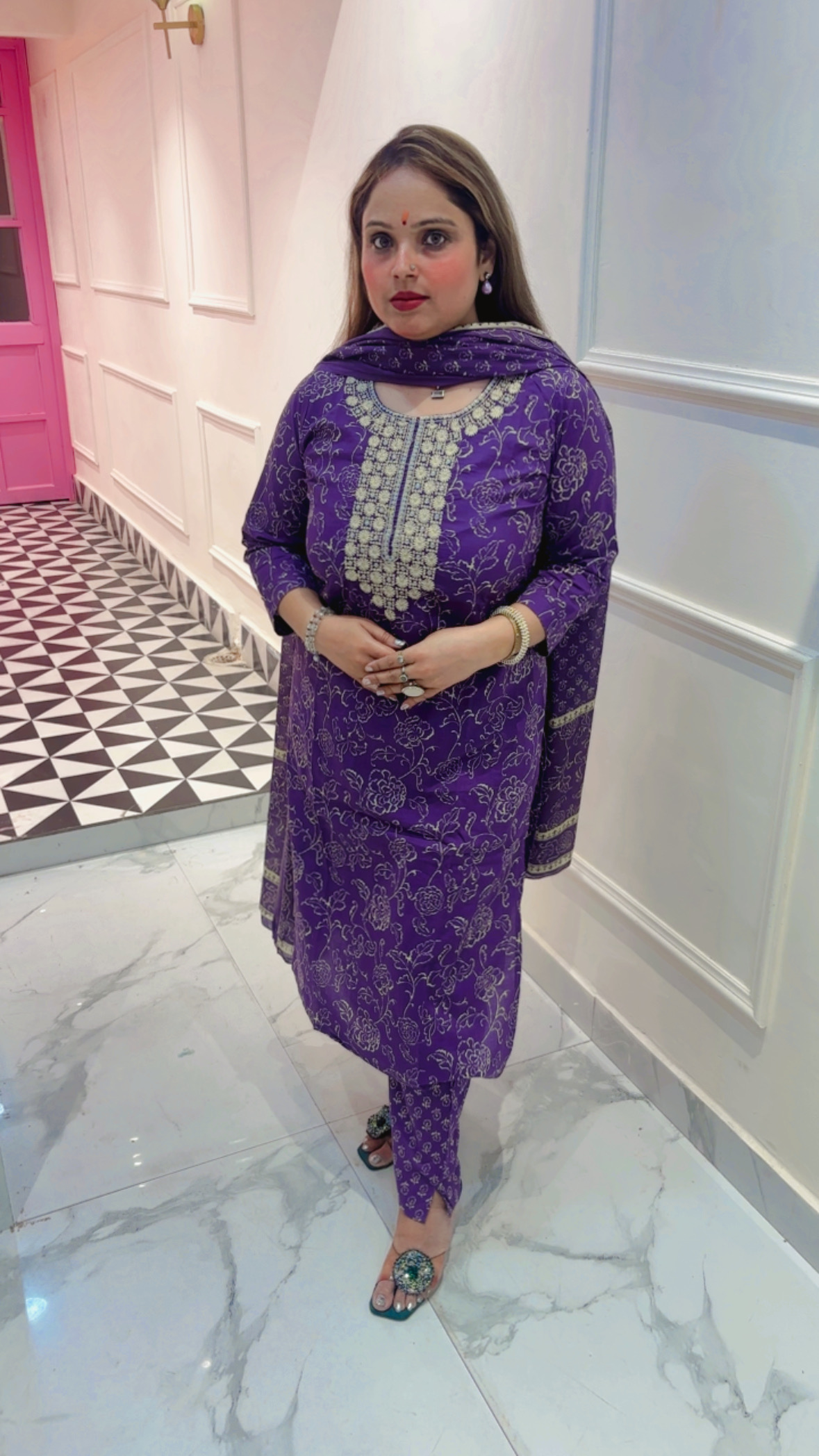 Elegant Pure Cotton Pant Suit with Embroidery & Kalamkari Print Dupatta for Women - Image 2