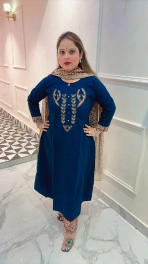 Elegant Pure Cotton Palazzo Suit with Mirror Work & Kalamkari Print Dupatta for Women