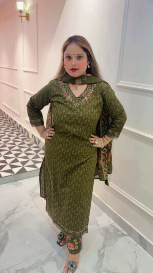 Elegant Pure Cotton Pant Suit with Kalamkari Print, Work & Dupatta for Women