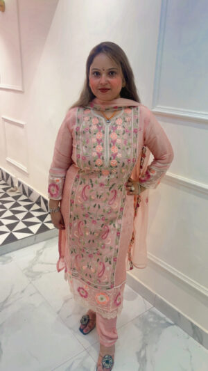 Elegant Organza Pant Suit with Heavy Work & Dupatta for Women