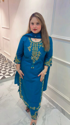 Elegant Pure Cotton Pant Suit with Embroidery & Mul Cotton Dupatta for Women