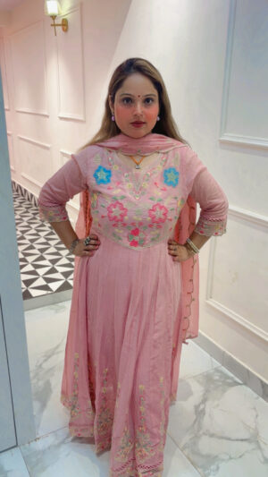 Elegant Pure Mul Cotton Anarkali Suit with Embroidery & Mul Cotton Dupatta for Women