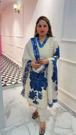 Elegant Silk Pant Suit with Beads Work & Dupatta for Women