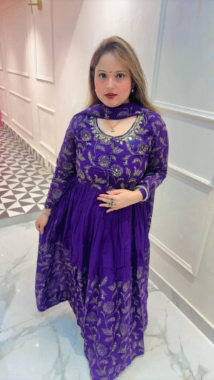 Elegant Mul Cotton Anarkali Suit with Mirror Work & Dupatta for Women