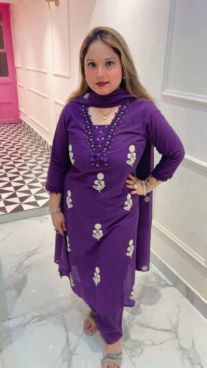 Elegant Pure Cotton Pant Suit with Embroidery & Dupatta for Women