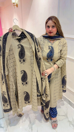 Elegant Pure Cotton Palazzo Suit with Embroidery & Kalamkari Print Dupatta for Women