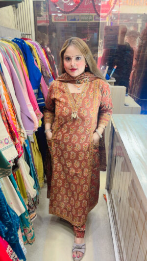 Elegant Pure Cotton Palazzo Suit with Kalamkari Print, Beads Work & Dupatta for Women