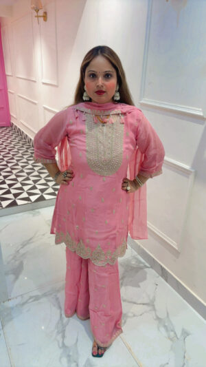 Party Wear Crepe Sharara Suit with Heavy Work & Dupatta