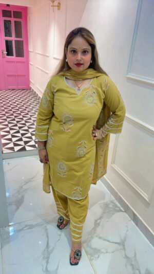 Elegant Pure Cotton Farshi Salwar Suit with Lace Work & Dupatta for Women