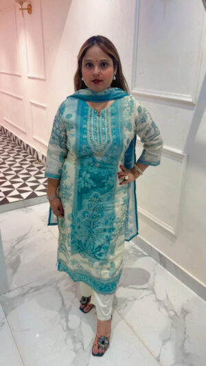 Elegant Pure Mul Cotton Palazzo Suit with Embroidery, Print & Dupatta for Women