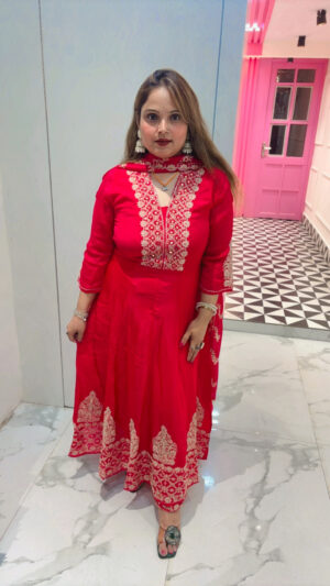 Luxury Chinon Anarkali Suit with Heavy Work & Dupatta for Women