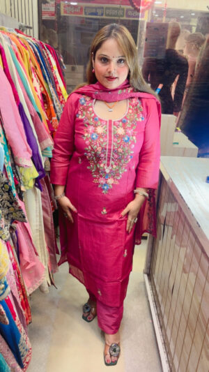 Elegant Kota Doria Pant Suit with Embroidery & Dupatta for Women