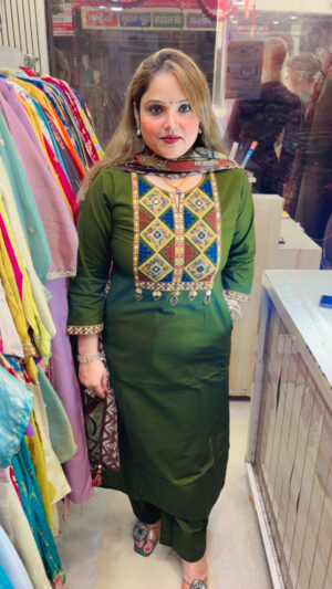 Elegant Pure Cotton Pant Suit with Embroidery, Mirror Work & Printed Dupatta for Women