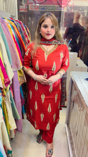 Elegant Pure Cotton Pant Suit with Mirror Work & Printed Dupatta for Women
