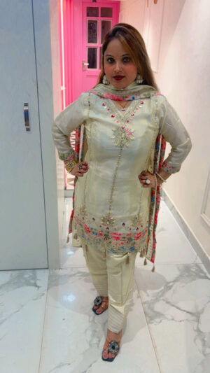 Luxury Pure Shimmer Silk Farshi Salwar Suit with Heavy Work & Dupatta for Women