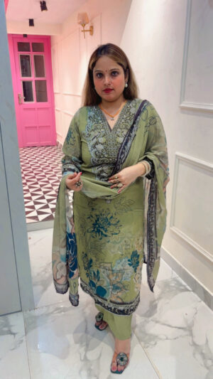 Elegant Pure Cotton Pant Suit with Thread Work, Digital Print & Dupatta for Women