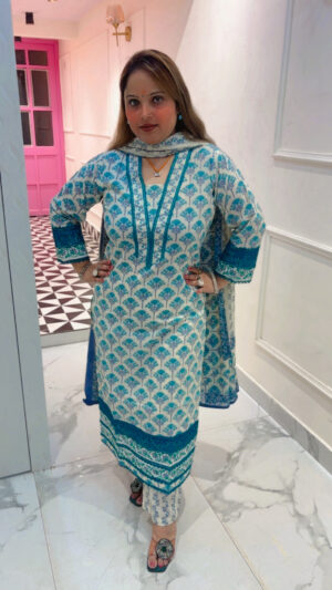 Elegant Pure Cotton Pant Suit with Lace Work, Digital Print & Dupatta for Women