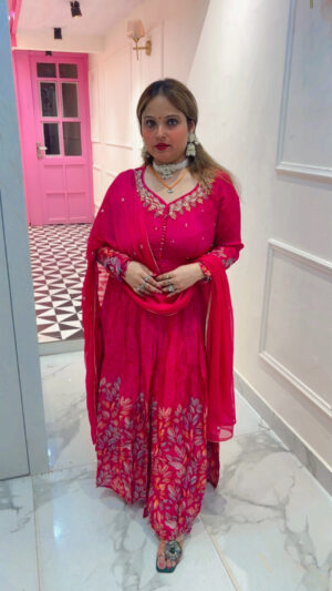 Luxury Pure Chinon Anarkali Suit with Digital Print, Heavy Work & Dupatta for Women