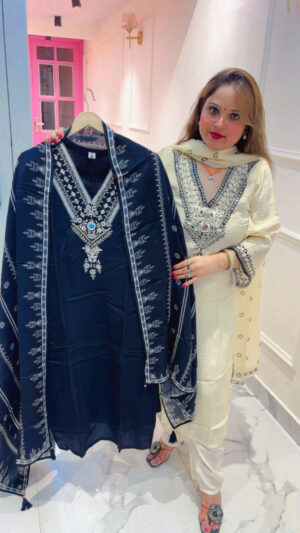 Elegant Crepe Pant Suit with Mirror & Beads Work with Dupatta for Women