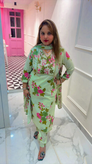 Elegant Cotton Palazzo Suit with Digital Print, Mirror Work & Dupatta for Women
