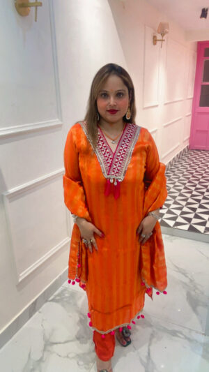 Luxury Shimmer Silk Pant Suit with Mirror Work & Dupatta for Women