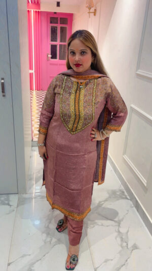 Luxury Crepe Pant Suit with Heavy Work, Self Print & Dupatta for Women