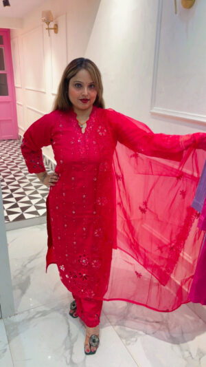 Luxury Silk Palazzo Suit with Heavy Work & Organza Dupatta for Women