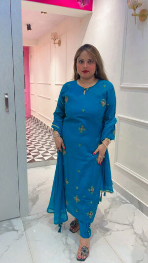 Luxury Pure Silk Pant Suit with Heavy Work & Chiffon Dupatta for Women