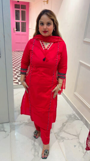 Elegant Cotton Pant Suit with Embroidery & Dupatta for Women