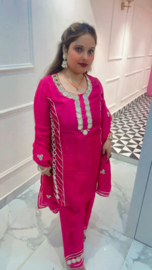 Luxury Crepe Farshi Salwar Suit with Heavy Mirror Work & Chinon Dupatta for Women