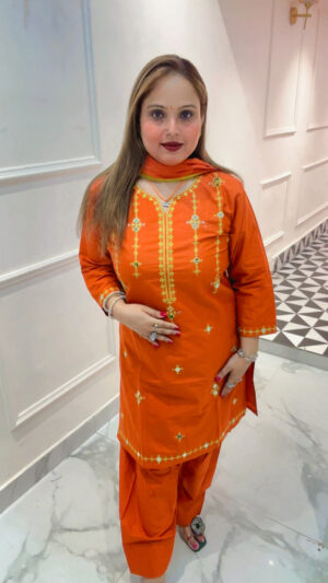 Elegant Cotton Farshi Salwar Suit with Embroidery, Mirror Work & Mul Cotton Dupatta for Women