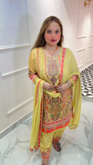 Elegant Pure Muslin Farshi Salwar Suit with Digital Print, Mirror Work & Dupatta for Women