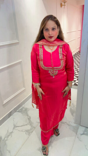 Luxury Silk Palazzo Suit with Kundan Work & Dola Silk Dupatta for Women
