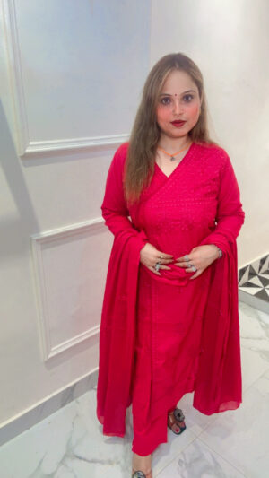 Elegant Pure Cotton Angrakha Suit with Embroidery & Mul Cotton Dupatta for Women