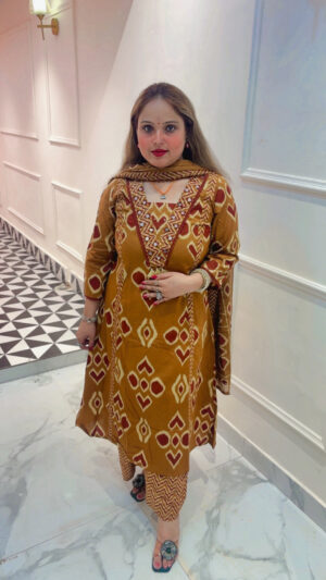 Elegant Pure Cotton Palazzo Suit with Print, Mirror Work & Dupatta for Women