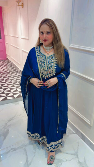 Luxury Pure Chinon Anarkali Suit with Mirror Work & Dupatta for Women