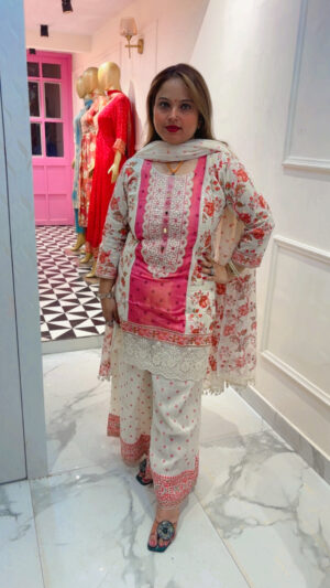Women's Mul Chanderi Palazzo Suit with Mirror Work & Kota Doria Dupatta | Elegant Ethnic Wear