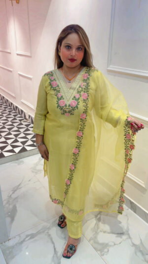 Women's Shimmer Silk Embroidered Pant Suit with Matching Dupatta | Premium Party & Festive Wear