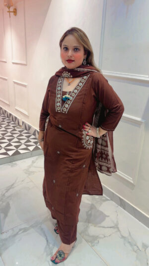 Women's Cotton Embroidered Pant Suit with Mirror, Beads & Thread Work and Matching Dupatta | Elegant Ethnic Wear