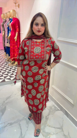 Women's Pure Cotton Kalamkari Print Pant Suit with Matching Dupatta | Traditional Ethnic Wear