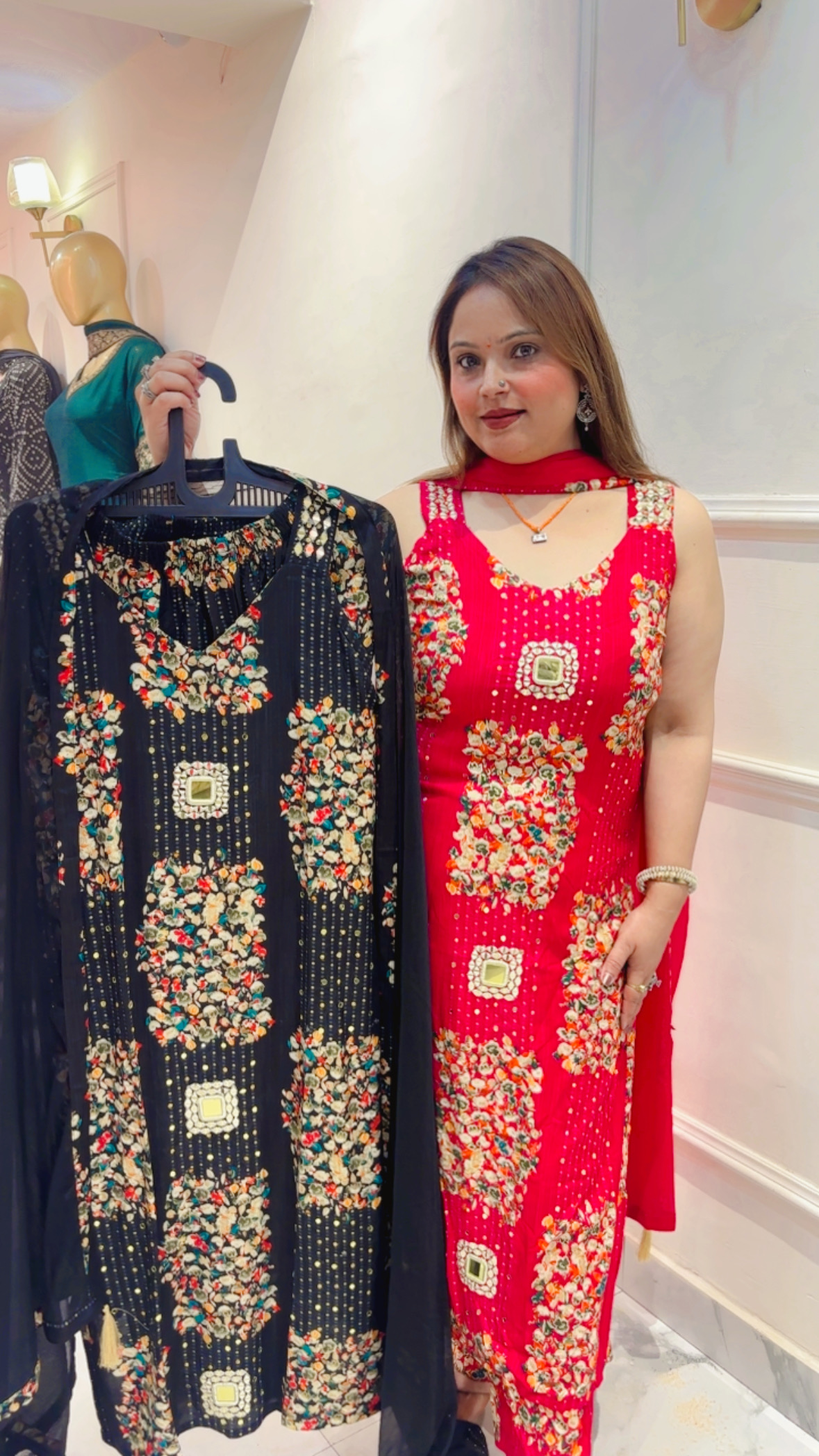Premium Rayon Cotton Mirror Work Pant Suit with Chiffon Dupatta - Image 3