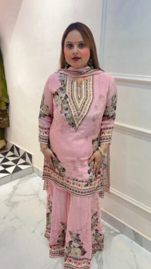 Premium Crepe Heavy Work Digital Print Sharara Suit with Dupatta