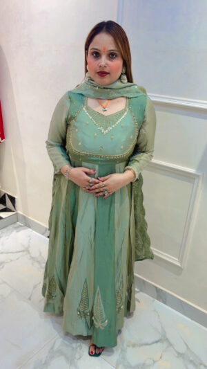 Premium Shimmer Silk Heavy Work Anarkali Suit with Dupatta