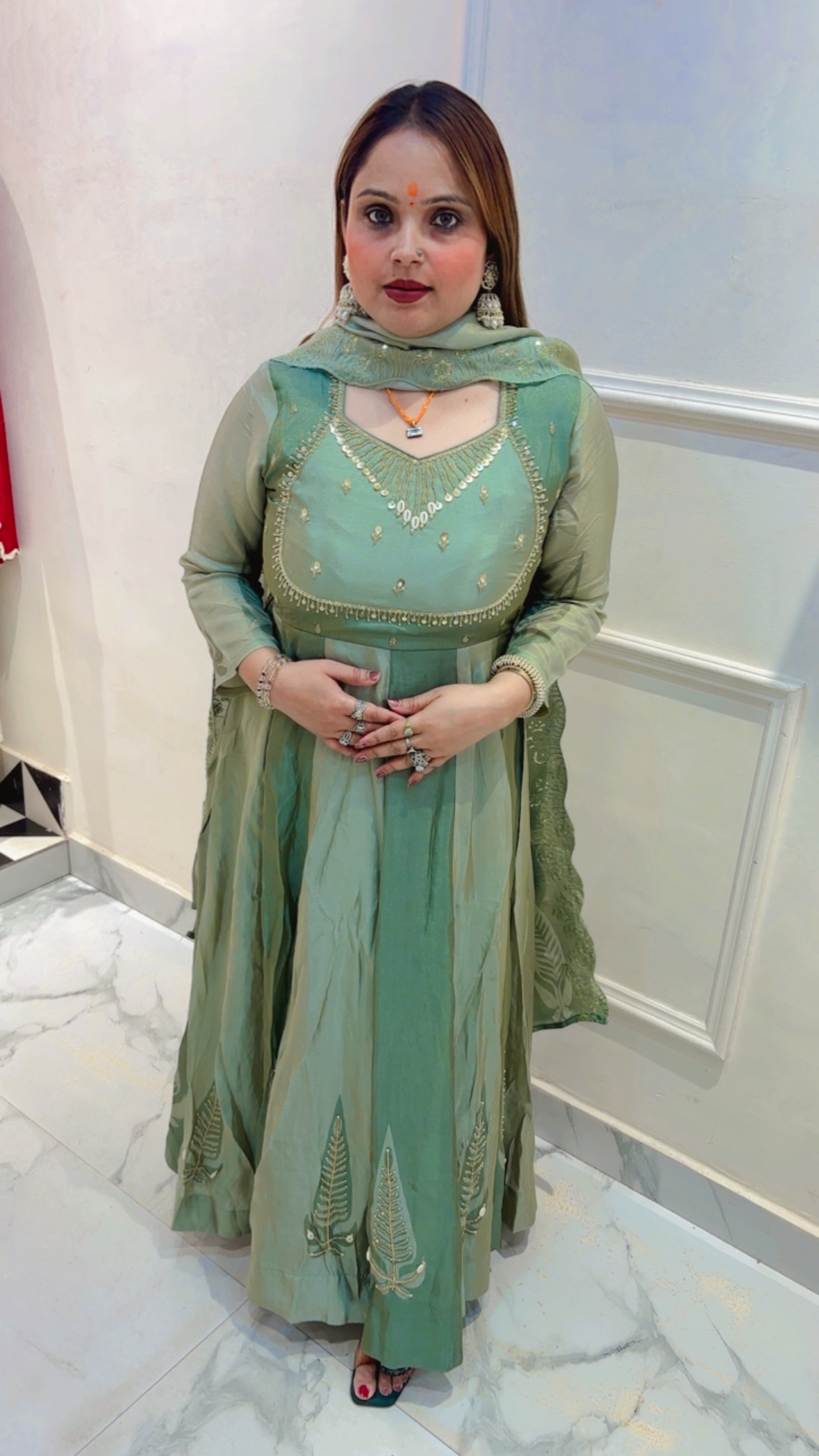 Premium Shimmer Silk Heavy Work Anarkali Suit with Dupatta